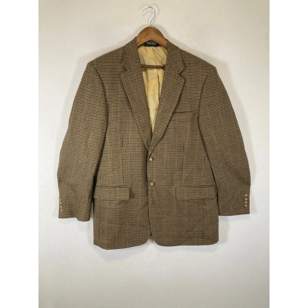 Dark Academia‎ Bert Pulitzer Mens 42L Brown Lambswool Houndstooth Blazer Jacket
